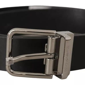 Dolce & Gabbana Black Calf Leather Logo Engraved Metal Buckle Belt