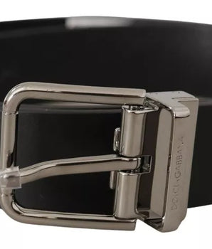 Dolce &amp; Gabbana Black Calf Leather Logo Engraved Metal Buckle Belt