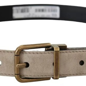 Dolce & Gabbana Beige Velvet Leather Gold Tone Metal Buckle Belt