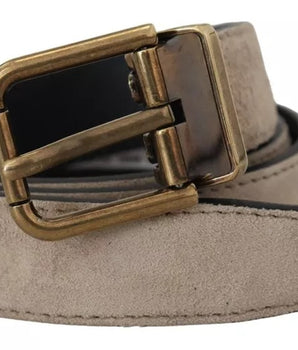 Dolce & Gabbana Beige Velvet Leather Gold Tone Metal Buckle Belt