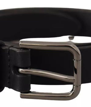 Dolce & Gabbana Black Calf Leather Classic Metal Logo Buckle Belt