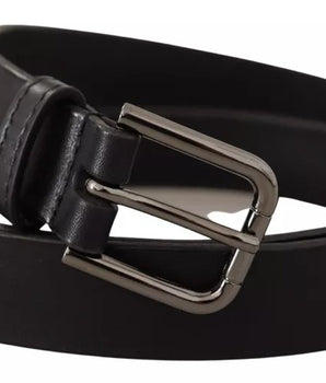 Dolce & Gabbana Black Calf Leather Classic Metal Logo Buckle Belt