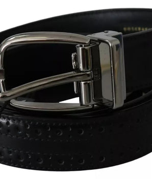 Dolce &amp; Gabbana Black Leather Silver Metal Buckle Classic Belt