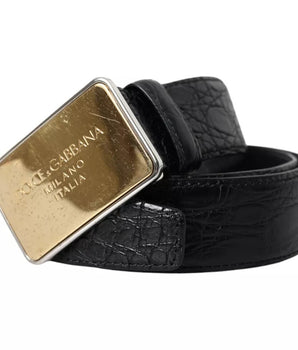Dolce & Gabbana Black Exotic Leather Gold Metal Buckle Belt