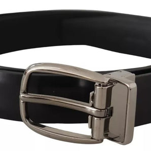 Dolce & Gabbana Black Classic Leather Chrome Metal Buckle Belt