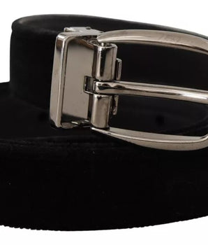 Dolce & Gabbana Black Velvet Silver Tone Metal Logo Buckle Belt