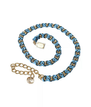 Dolce & Gabbana Blue Braided Gold Brass Chain Waist Belt