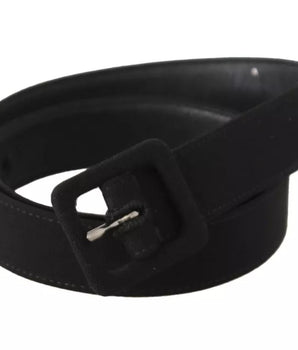 Dolce & Gabbana Black Velvet Leather Logo Waist Buckle Belt