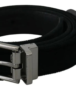 Dolce & Gabbana Black Velvet Leather Silver Buckle Belt