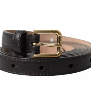 Dolce & Gabbana Dark Brown Leather Gold Metal Buckle Women Belt