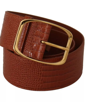 Dolce & Gabbana Brown Wide Waist Design Leather Gold Metal Buckle Belt