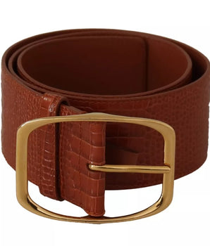 Dolce & Gabbana Brown Wide Waist Design Leather Gold Metal Buckle Belt