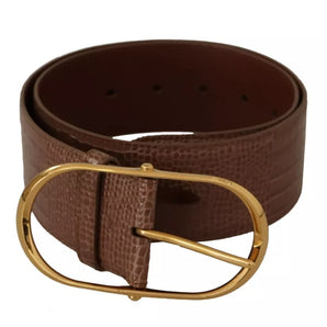 Dolce & Gabbana Brown Wide Waist Leather Gold Oval Metal Buckle Belt