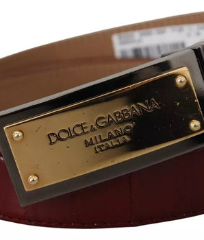 Dolce & Gabbana Brown Leather Gold Engraved Metal Buckle Belt