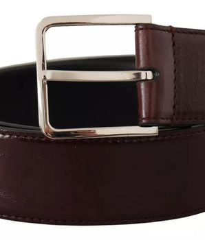 Dolce & Gabbana Dark Brown Leather Logo Engraved Metal Buckle Belt