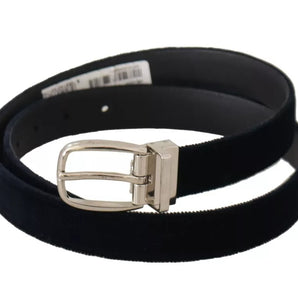 Dolce & Gabbana Blue Plain Velvet Silver Tone Metal Buckle Belt