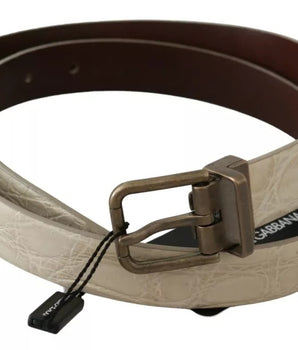 Dolce & Gabbana Cream Beige Gold Buckle Waist Leather Belt