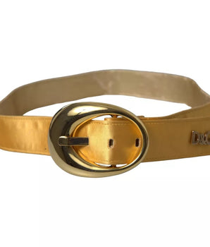 Dolce & Gabbana Gold Satin Leather Oval Metal Buckle Belt