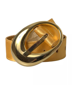 Dolce & Gabbana Gold Satin Leather Oval Metal Buckle Belt