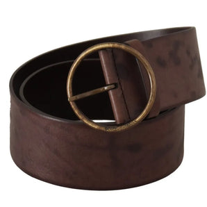 Dolce & Gabbana Dark Brown Wide Calf Leather Logo Round Buckle Belt