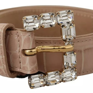 Dolce & Gabbana Beige Leather Crystal Buckle Women Belt