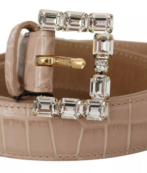 Dolce & Gabbana Beige Leather Crystal Buckle Women Belt