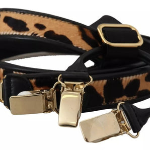 Dolce & Gabbana Brown Leopard Gold Clips Women Suspender Belt