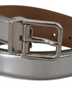 Dolce & Gabbana Silver Leather Metal Buckle Belt