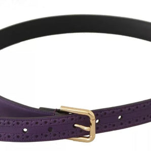 Dolce & Gabbana Purple Leather Gold Logo Engraved Metal Buckle Belt