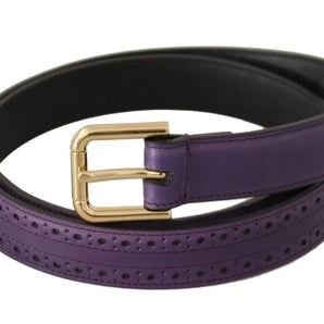 Dolce & Gabbana Purple Leather Gold Logo Engraved Metal Buckle Belt