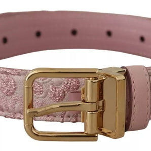 Dolce & Gabbana Pink Jaquard Embroidered Gold Tone Metal Buckle Belt