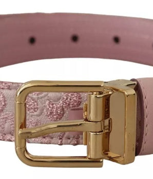 Dolce & Gabbana Pink Jaquard Embroidered Gold Tone Metal Buckle Belt