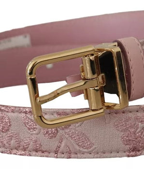 Dolce & Gabbana Pink Jaquard Embroidered Gold Tone Metal Buckle Belt