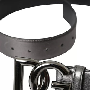 Dolce & Gabbana Silver Calf Leather Metal Logo Buckle Men Belt