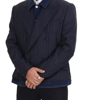 Dolce & Gabbana Blue Striped Double Breasted Denim Blazer