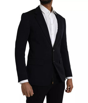 Dolce & Gabbana Blue Wool Notch Single Breasted Coat Blazer