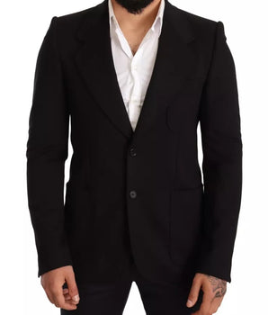 Dolce & Gabbana Black Wool Slim Fit Coat Jacket Blazer
