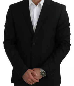 Dolce & Gabbana Black Wool Slim Fit Notch Jacket Blazer