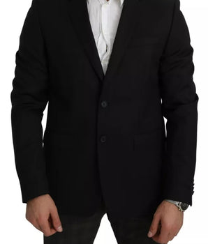 Dolce & Gabbana Black Wool Slim Fit Notch Jacket Blazer