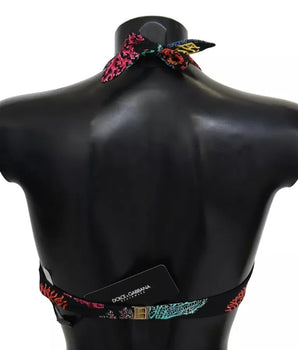 Dolce &amp; Gabbana Traje de baño con estampado de corales negros Top de bikini para la playa