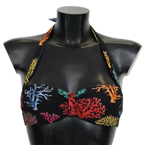 Dolce & Gabbana Black Corals Print Swimsuit Beachwear Bikini Top