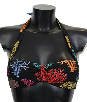 Dolce &amp; Gabbana Traje de baño con estampado de corales negros Top de bikini para la playa