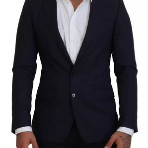 Dolce & Gabbana Blue Wool Slim Fit Formal Coat Men Blazer