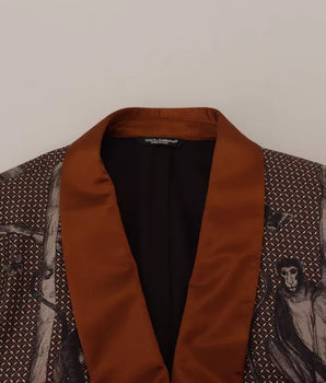 Dolce & Gabbana Bronze Monkey Print Silk Slim Jacket Blazer