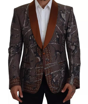 Dolce & Gabbana Bronze Monkey Print Silk Slim Jacket Blazer