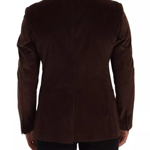 Dolce & Gabbana Brown Corduroy Slim Fit Coat DG Logo Blazer