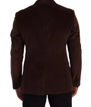 Dolce & Gabbana Brown Corduroy Slim Fit Coat DG Logo Blazer