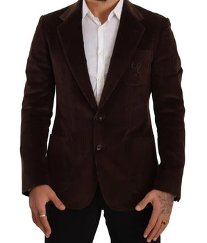 Dolce & Gabbana Brown Corduroy Slim Fit Coat DG Logo Blazer