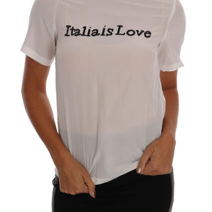 Dolce & Gabbana Silk Sequined 'Italia Is Love' White Blouse