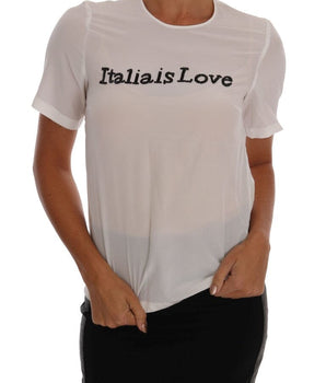 Dolce & Gabbana Silk Sequined 'Italia Is Love' White Blouse Dolce & Gabbana 